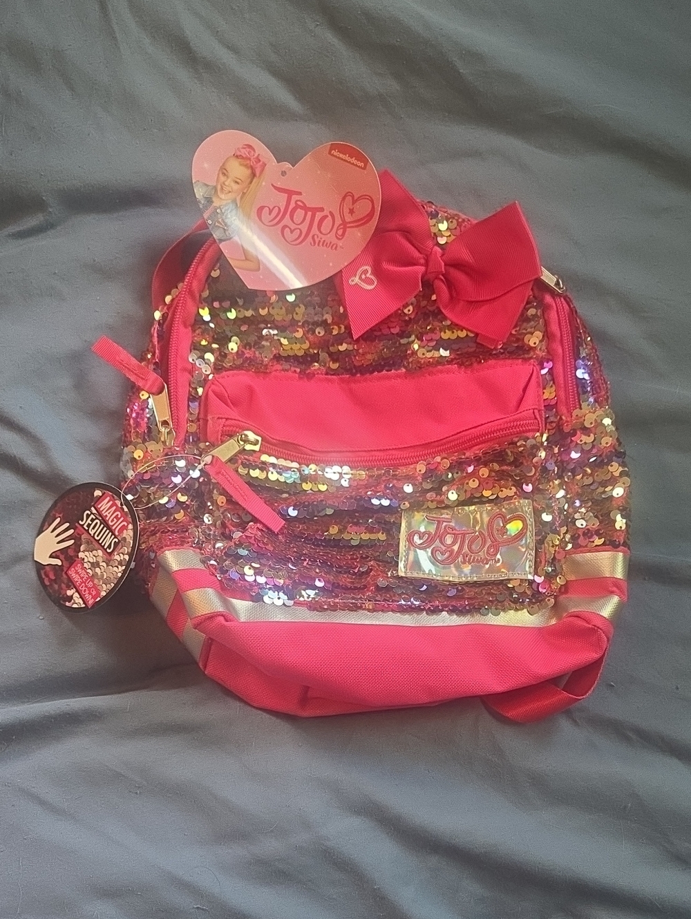 JoJo Siwa Hot Pink Reversible Sequin Kids Backpack with Bow